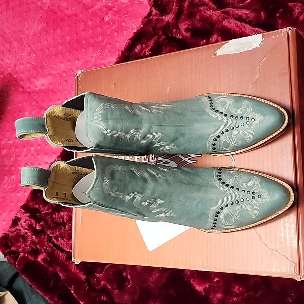 Old Gringo Greenish Aqua Ankle Boots with Silver Accents